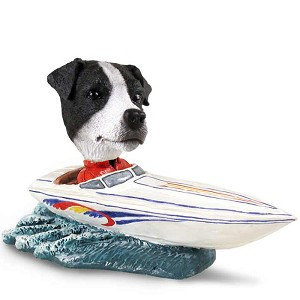 Black & White Smooth Coat Jack Russell Terrier Motorboat Doogie Collectible Dog Figurine