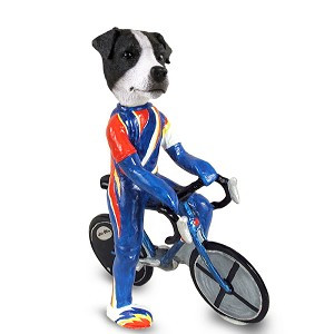 Black & White Smooth Coat Jack Russell Terrier Bicycle Doogie Collectible Dog Figurine