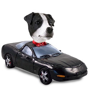 Black & White Smooth Coat Jack Russell Terrier Sports Car Doogie Collectible Dog Figurine