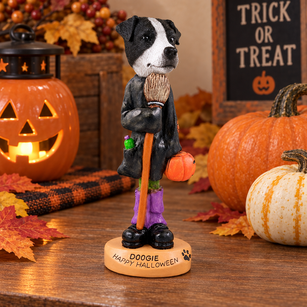 Black & White Smooth Coat Jack Russell Terrier Happy Halloween Doogie Collectible Dog Figurine