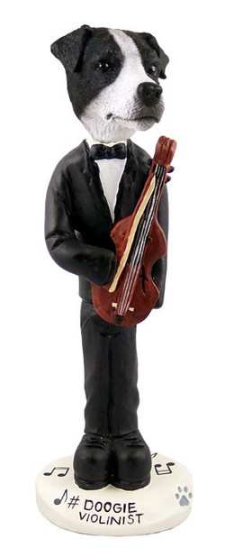 Black & White Smooth Coat Jack Russell Terrier Violinist Doogie Collectible Dog Figurine