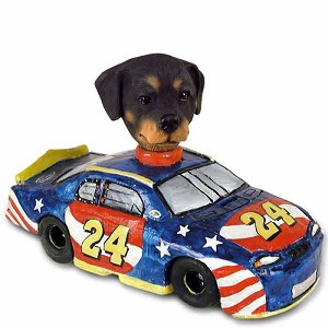 Rottweiler Race Car Doogie Collectible Dog Figurine