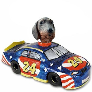 Wirehaired Dachshund Race Car Doogie Collectible Dog Figurine
