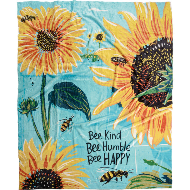 Vibrant Sunflower Bee Kind Be Humble Bee Happy Plush Flannel Throw Blanket 50x60 from Primitives by Kathy