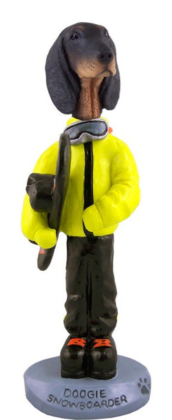 Black & Tan Coonhound Snowboarder Doogie Collectible Dog Figurine