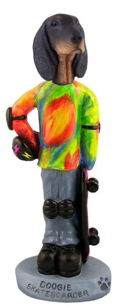Black & Tan Coonhound Skateboarder Doogie Collectible Dog Figurine