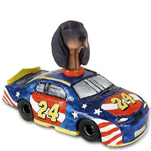 Black & Tan Coonhound Race Car Doogie Collectible Dog Figurine