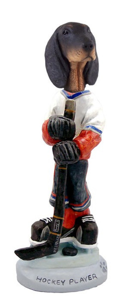 Black & Tan Coonhound Hockey Player Doogie Collectible Dog Figurine
