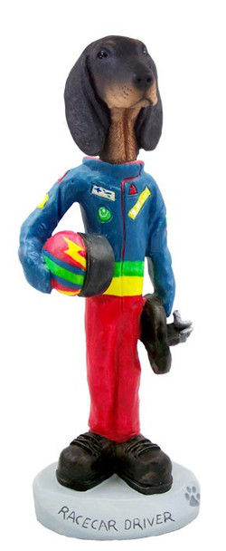 Black & Tan Coonhound Racecar Driver Doogie Collectible Dog Figurine