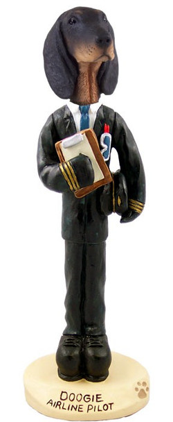 Black & Tan Coonhound Airline Pilot Doogie Collectible Dog Figurine