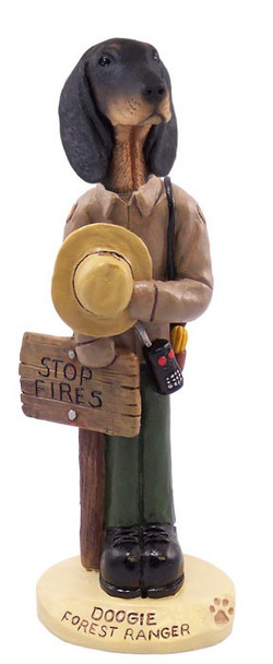 Black & Tan Coonhound Forest Ranger Doogie Collectible Dog Figurine