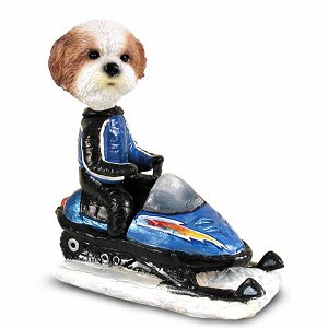 Tan Shih Tzu with Sport Cut Snowmobile Doogie Collectible Dog Figurine