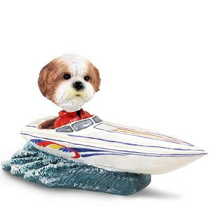 Tan Shih Tzu with Sport Cut Motorboat Doogie Collectible Dog Figurine