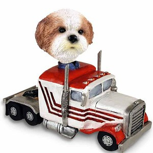 Tan Shih Tzu with Sport Cut Truck Tractor Doogie Collectible Dog Figurine