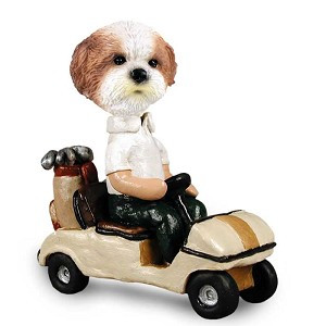 Tan Shih Tzu with Sport Cut Golf Cart Doogie Collectible Dog Figurine