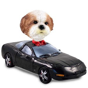 Tan Shih Tzu with Sport Cut Sports Car Doogie Collectible Dog Figurine
