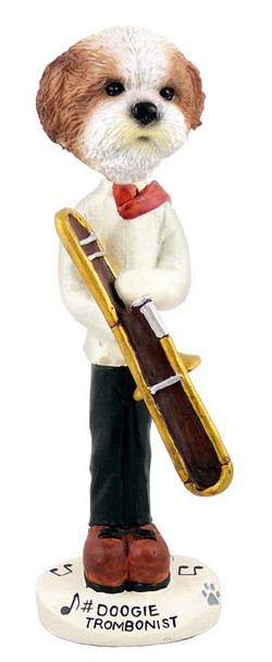 Tan Shih Tzu with Sport Cut Trombonist Doogie Collectible Dog Figurine