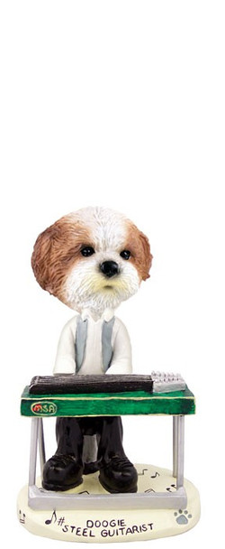 Tan Shih Tzu with Sport Cut Steel Guitarist Doogie Collectible Dog Figurine