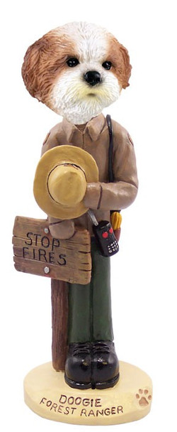 Tan Shih Tzu with Sport Cut Forest Ranger Doogie Collectible Dog Figurine