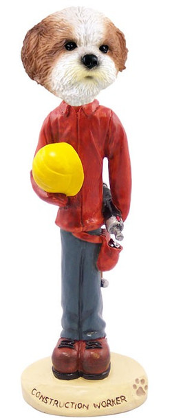 Tan Shih Tzu with Sport Cut Construction Worker Doogie Collectible Dog Figurine