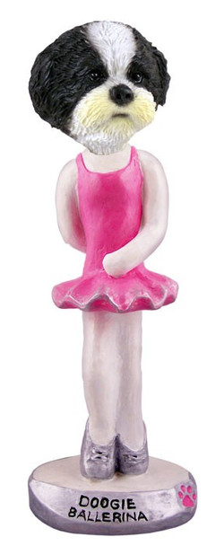 Black & White Shih Tzu with Sport Cut Ballerina Doogie Collectible Dog Figurine