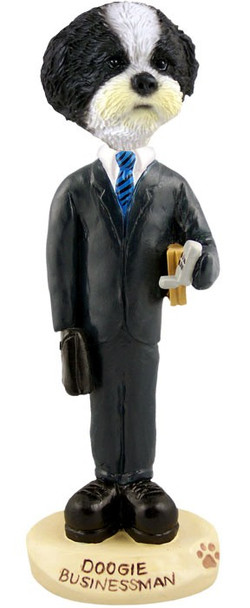 Black & White Shih Tzu with Sport Cut Businessman Doogie Collectible Dog Figurine