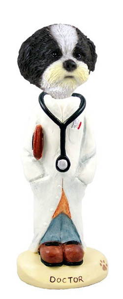 Black & White Shih Tzu with Sport Cut Doctor Doogie Collectible Dog Figurine