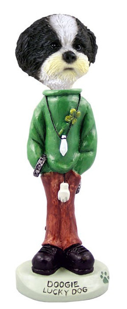 Black & White Shih Tzu with Sport Cut Lucky Doogie Collectible Dog Figurine