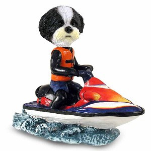 Black & White Shih Tzu with Sport Cut Jet Ski Doogie Collectible Dog Figurine