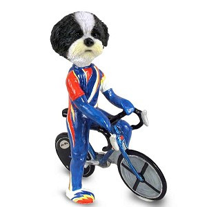 Black & White Shih Tzu with Sport Cut Bicycle Doogie Collectible Dog Figurine