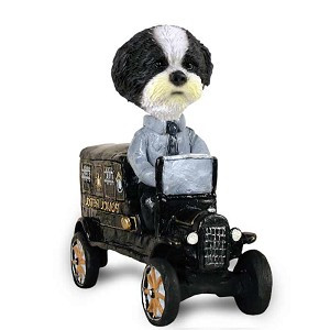 Black & White Shih Tzu with Sport Cut Paddy Wagon Doogie Collectible Dog Figurine