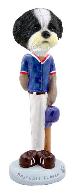 Black & White Shih Tzu with Sport Cut Baseball Doogie Collectible Dog Figurine