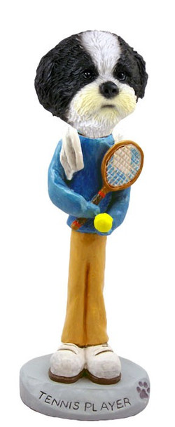 Black & White Shih Tzu with Sport Cut Tennis Player Doogie Collectible Dog Figurine