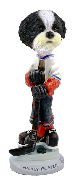 Black & White Shih Tzu with Sport Cut Hockey Player Doogie Collectible Dog Figurine