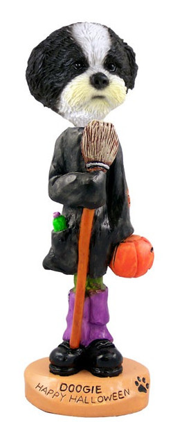 Black & White Shih Tzu with Sport Cut Happy Halloween Doogie Collectible Dog Figurine