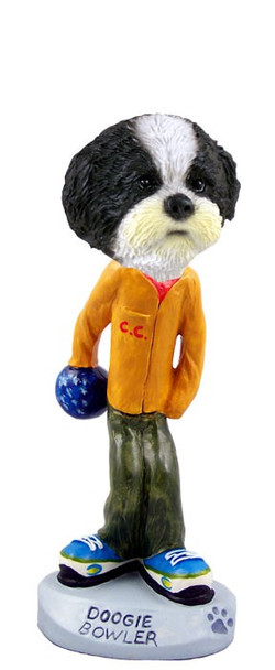 Black & White Shih Tzu with Sport Cut Bowler Doogie Collectible Dog Figurine