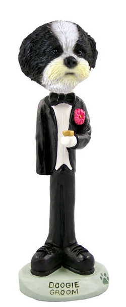 Black & White Shih Tzu with Sport Cut Groom Doogie Collectible Dog Figurine
