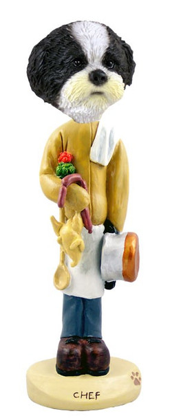 Black & White Shih Tzu with Sport Cut Chef Doogie Collectible Dog Figurine