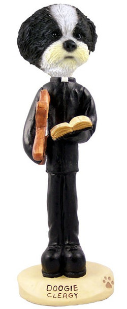 Black & White Shih Tzu with Sport Cut Clergy Doogie Collectible Dog Figurine