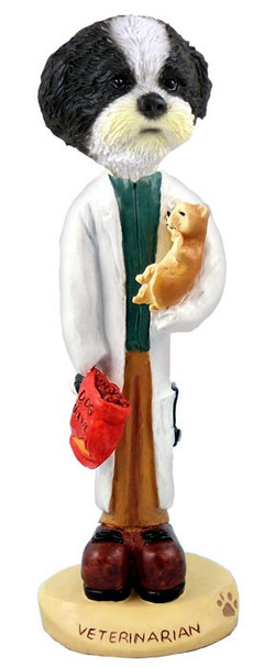 Black & White Shih Tzu with Sport Cut Veterinarian Doogie Collectible Dog Figurine