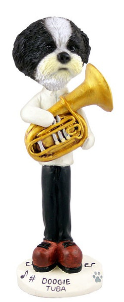 Black & White Shih Tzu with Sport Cut Tuba Doogie Collectible Dog Figurine