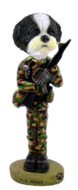 Black & White Shih Tzu with Sport Cut U S Army Doogie Collectible Dog Figurine