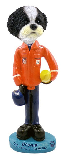 Black & White Shih Tzu with Sport Cut U S Coast Guard Doogie Collectible Dog Figurine