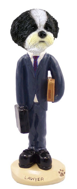 Black & White Shih Tzu with Sport Cut Lawyer Doogie Collectible Dog Figurine