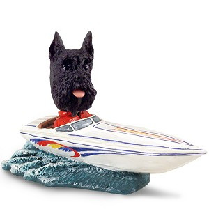 Black Schnauzer Motorboat Doogie Collectible Dog Figurine