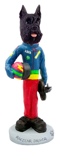 Black Schnauzer Racecar Driver Doogie Collectible Dog Figurine