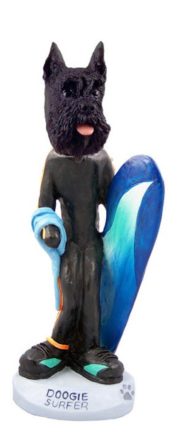 Black Schnauzer Surfer Doogie Collectible Dog Figurine