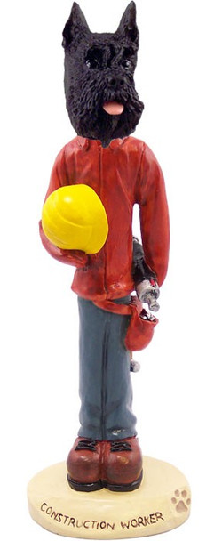 Black Schnauzer Construction Worker Doogie Collectible Dog Figurine