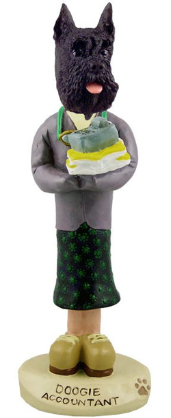 Black Schnauzer Female Accountant Doogie Collectible Dog Figurine