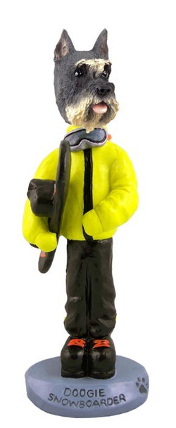 Gray Schnauzer Snowboarder Doogie Collectible Dog Figurine
